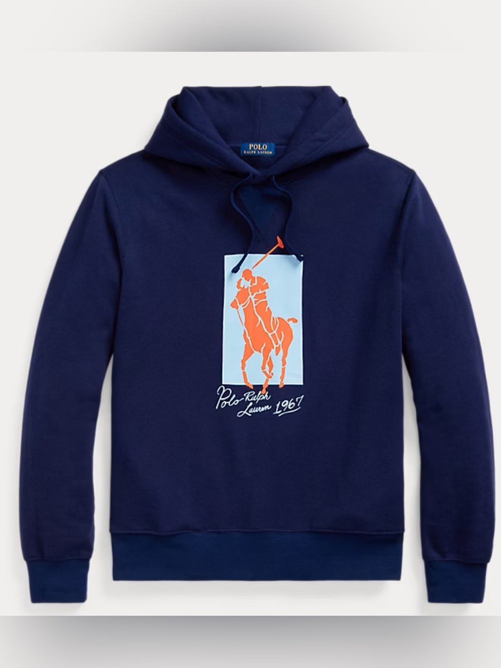 Polo by Ralph Lauren Navy Hoodie with Orange Polo Player Graphic XL